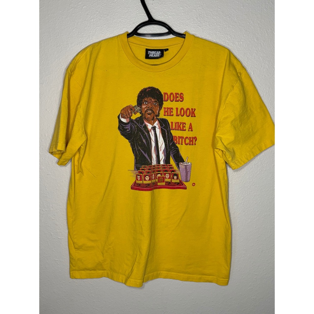 Threadheads Pulp Fiction Guess Who Jules Winnfield Yellow Graphic Tee Mens L